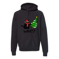 Cat What Christmas Tree Xmas Light Santa Hat Funny Black Cat Premium Hoodie