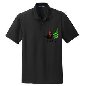 Cat What Christmas Tree Xmas Light Santa Hat Funny Black Cat Dry Zone Grid Polo