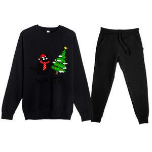 Cat What Christmas Tree Xmas Light Santa Hat Funny Black Cat Premium Crewneck Sweatsuit Set