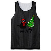 Cat What Christmas Tree Xmas Light Santa Hat Funny Black Cat Mesh Reversible Basketball Jersey Tank