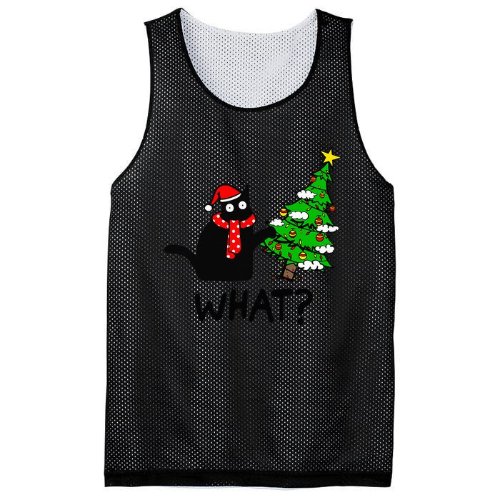 Cat What Christmas Tree Xmas Light Santa Hat Funny Black Cat Mesh Reversible Basketball Jersey Tank