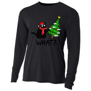 Cat What Christmas Tree Xmas Light Santa Hat Funny Black Cat Cooling Performance Long Sleeve Crew