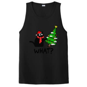 Cat What Christmas Tree Xmas Light Santa Hat Funny Black Cat PosiCharge Competitor Tank