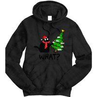 Cat What Christmas Tree Xmas Light Santa Hat Funny Black Cat Tie Dye Hoodie