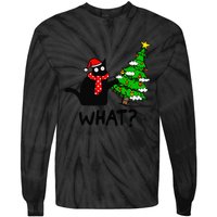 Cat What Christmas Tree Xmas Light Santa Hat Funny Black Cat Tie-Dye Long Sleeve Shirt