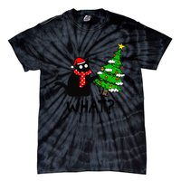 Cat What Christmas Tree Xmas Light Santa Hat Funny Black Cat Tie-Dye T-Shirt