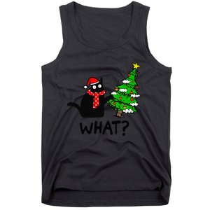 Cat What Christmas Tree Xmas Light Santa Hat Funny Black Cat Tank Top