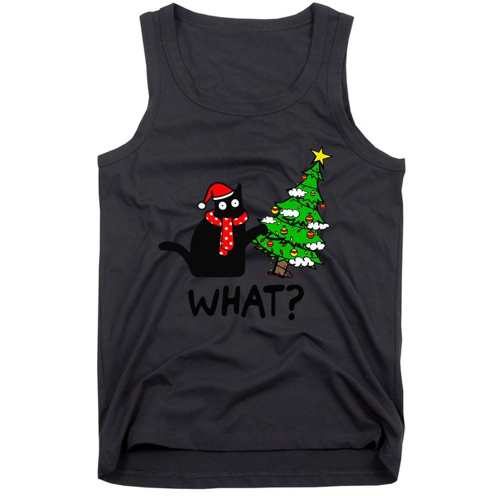 Cat What Christmas Tree Xmas Light Santa Hat Funny Black Cat Tank Top