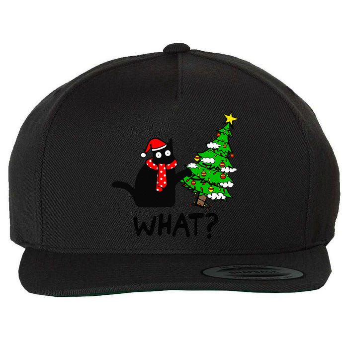 Cat What Christmas Tree Xmas Light Santa Hat Funny Black Cat Wool Snapback Cap