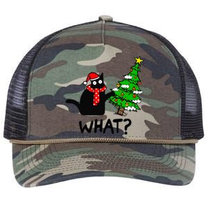 Cat What Christmas Tree Xmas Light Santa Hat Funny Black Cat Retro Rope Trucker Hat Cap