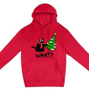 Cat What Christmas Tree Xmas Light Santa Hat Funny Black Cat Premium Pullover Hoodie