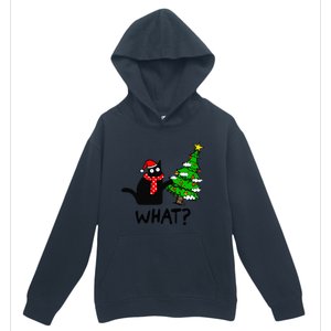 Cat What Christmas Tree Xmas Light Santa Hat Funny Black Cat Urban Pullover Hoodie