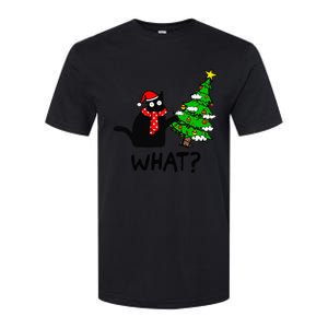 Cat What Christmas Tree Xmas Light Santa Hat Funny Black Cat Softstyle CVC T-Shirt