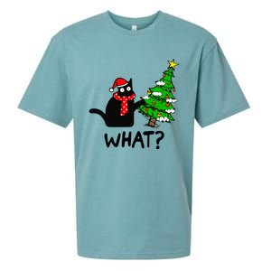 Cat What Christmas Tree Xmas Light Santa Hat Funny Black Cat Sueded Cloud Jersey T-Shirt