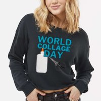 Celebrate World Collage Day Cropped Pullover Crew