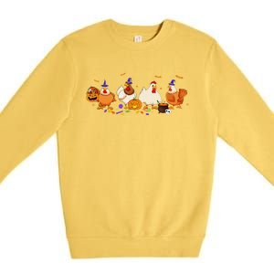 Cute Witch Chicken Chick Pumpkin Halloween Farm Farmer Premium Crewneck Sweatshirt