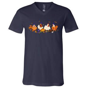 Cute Witch Chicken Chick Pumpkin Halloween Farm Farmer V-Neck T-Shirt