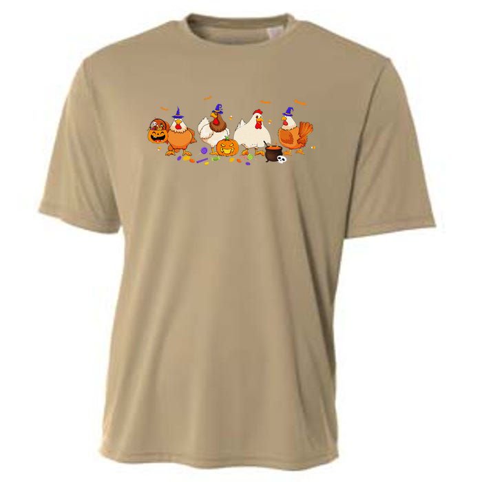 Cute Witch Chicken Chick Pumpkin Halloween Farm Farmer Cooling Performance Crew T-Shirt