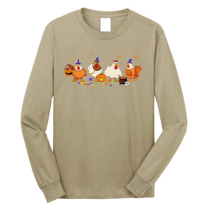 Cute Witch Chicken Chick Pumpkin Halloween Farm Farmer Long Sleeve Shirt