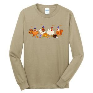 Cute Witch Chicken Chick Pumpkin Halloween Farm Farmer Tall Long Sleeve T-Shirt