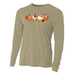 Cute Witch Chicken Chick Pumpkin Halloween Farm Farmer Cooling Performance Long Sleeve Crew