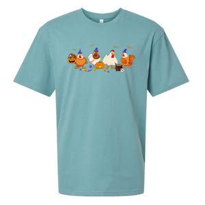 Cute Witch Chicken Chick Pumpkin Halloween Farm Farmer Sueded Cloud Jersey T-Shirt