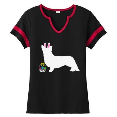 Cardigan Welsh Corgi Easter Bunny Dog Silhouette Ladies Halftime Notch Neck Tee