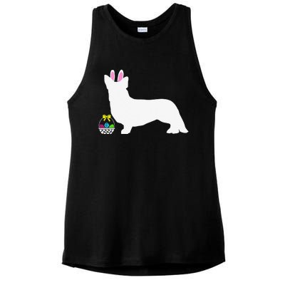 Cardigan Welsh Corgi Easter Bunny Dog Silhouette Ladies PosiCharge Tri-Blend Wicking Tank