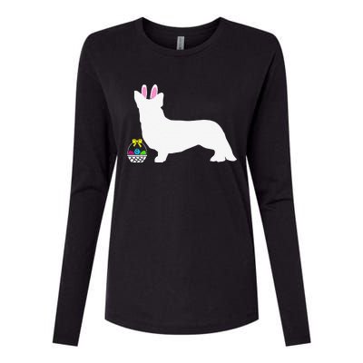 Cardigan Welsh Corgi Easter Bunny Dog Silhouette Womens Cotton Relaxed Long Sleeve T-Shirt