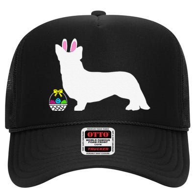 Cardigan Welsh Corgi Easter Bunny Dog Silhouette High Crown Mesh Back Trucker Hat