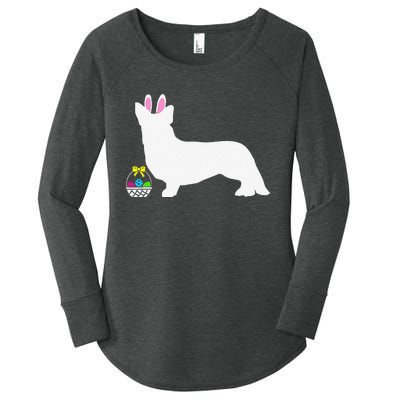 Cardigan Welsh Corgi Easter Bunny Dog Silhouette Women's Perfect Tri Tunic Long Sleeve Shirt