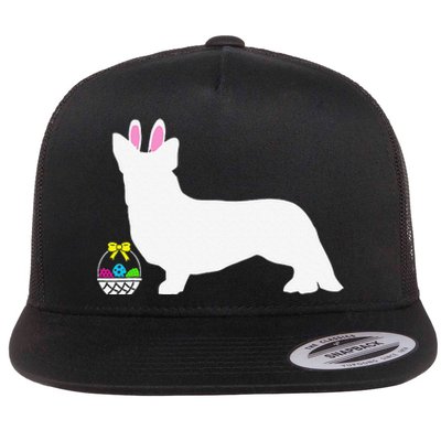 Cardigan Welsh Corgi Easter Bunny Dog Silhouette Flat Bill Trucker Hat