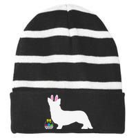 Cardigan Welsh Corgi Easter Bunny Dog Silhouette Striped Beanie with Solid Band