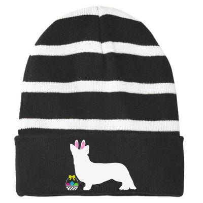 Cardigan Welsh Corgi Easter Bunny Dog Silhouette Striped Beanie with Solid Band