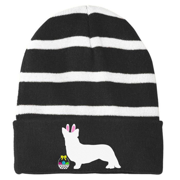 Cardigan Welsh Corgi Easter Bunny Dog Silhouette Striped Beanie with Solid Band