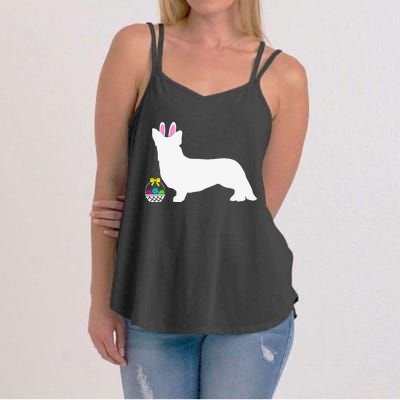 Cardigan Welsh Corgi Easter Bunny Dog Silhouette Women's Strappy Tank