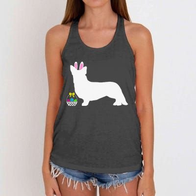 Cardigan Welsh Corgi Easter Bunny Dog Silhouette Women's Knotted Racerback Tank