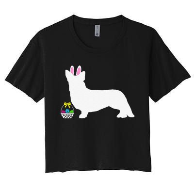 Cardigan Welsh Corgi Easter Bunny Dog Silhouette Women's Crop Top Tee