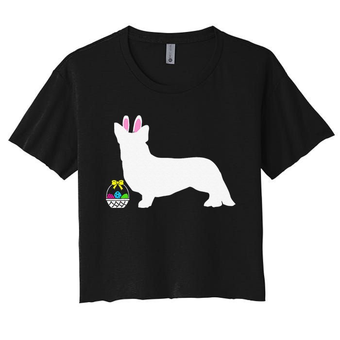 Cardigan Welsh Corgi Easter Bunny Dog Silhouette Women's Crop Top Tee