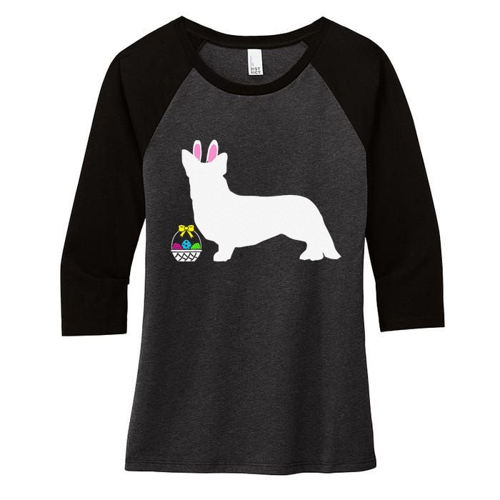 Cardigan Welsh Corgi Easter Bunny Dog Silhouette Women's Tri-Blend 3/4-Sleeve Raglan Shirt