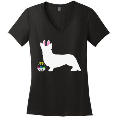 Cardigan Welsh Corgi Easter Bunny Dog Silhouette Women's V-Neck T-Shirt