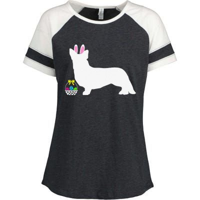 Cardigan Welsh Corgi Easter Bunny Dog Silhouette Enza Ladies Jersey Colorblock Tee