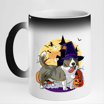 Cardigan Welsh Corgi Cute Dog Halloween Witch Pumpkin Cute Gift 11oz Black Color Changing Mug