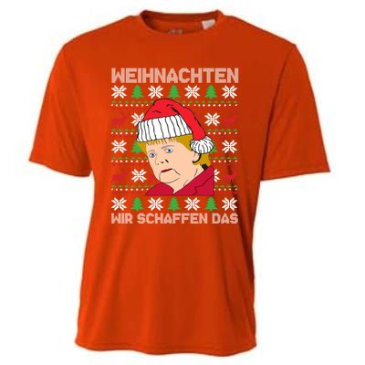 Christmas We Create Angela Merkel Ugly Xmas Gift Cooling Performance Crew T-Shirt