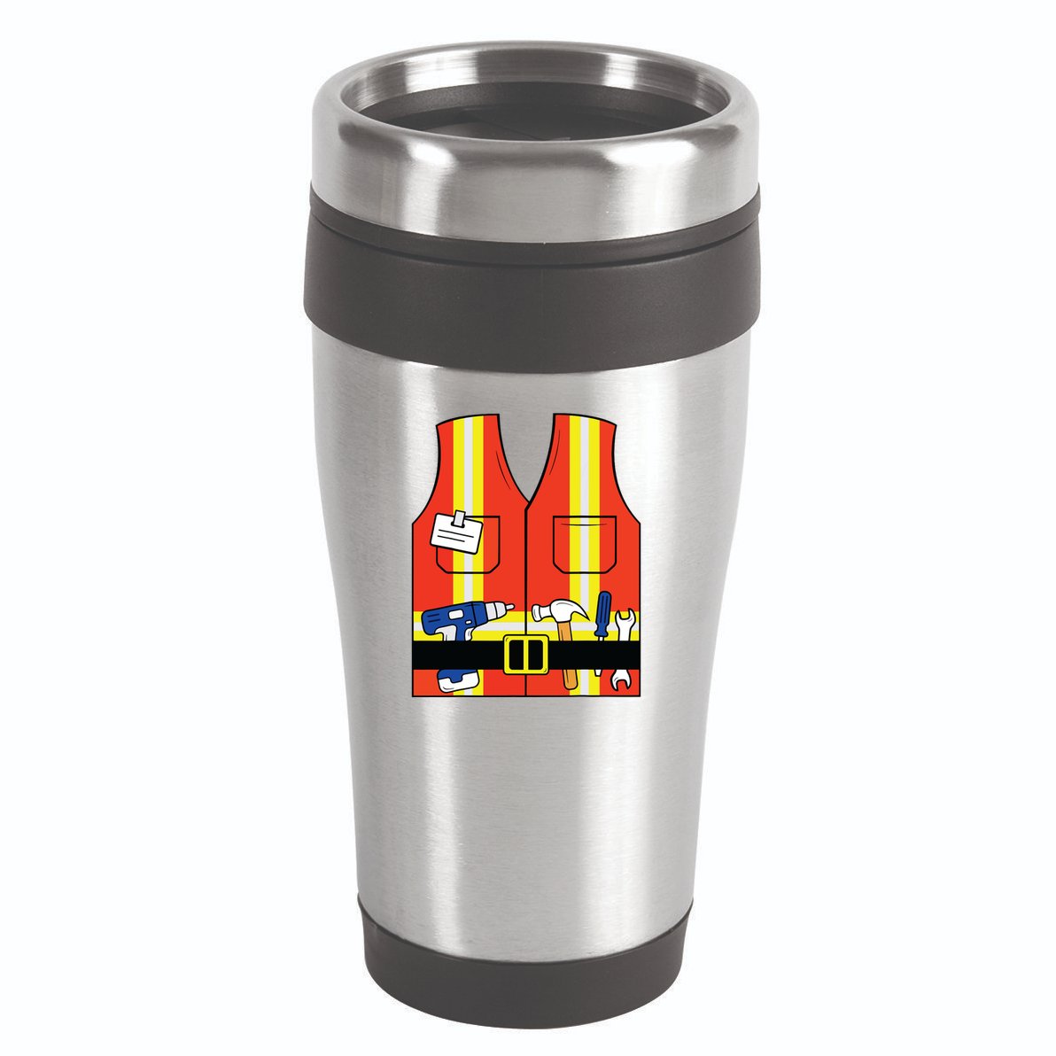 Construction Worker Costume Orange Safety Vest Tools 16oz Travel Tumbler
