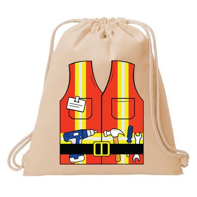 Construction Worker Costume Orange Safety Vest Tools Drawstring Bag