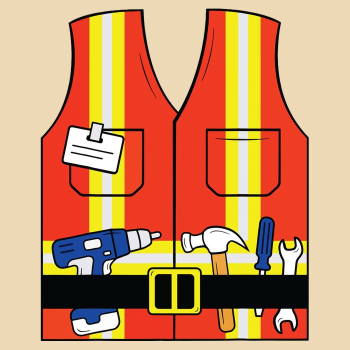 Construction Worker Costume Orange Safety Vest Tools Drawstring Bag