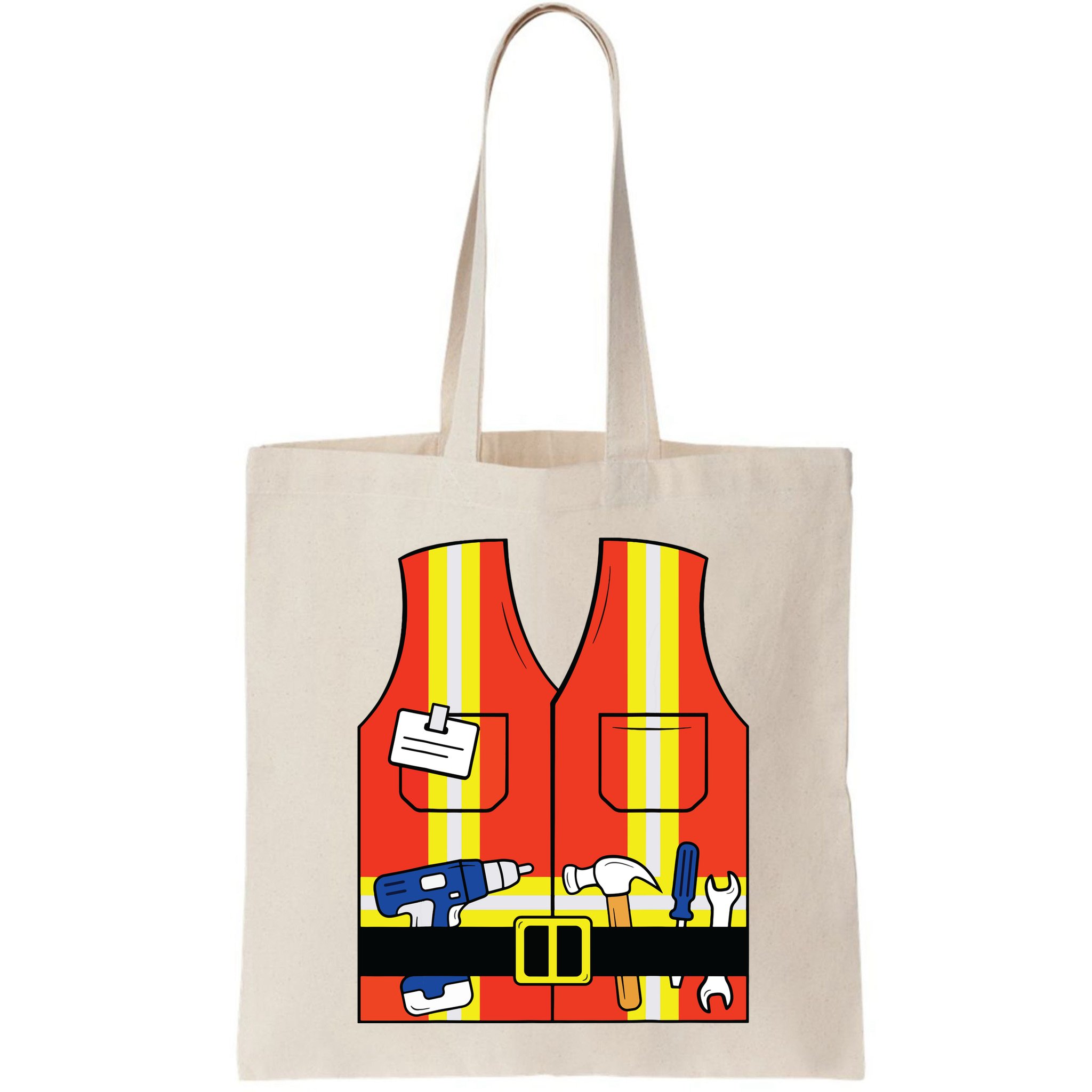 Construction Worker Costume Orange Safety Vest Tools Bag
