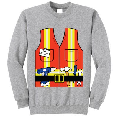 Construction Worker Costume Orange Safety Vest Tools Tall Sweatshirt