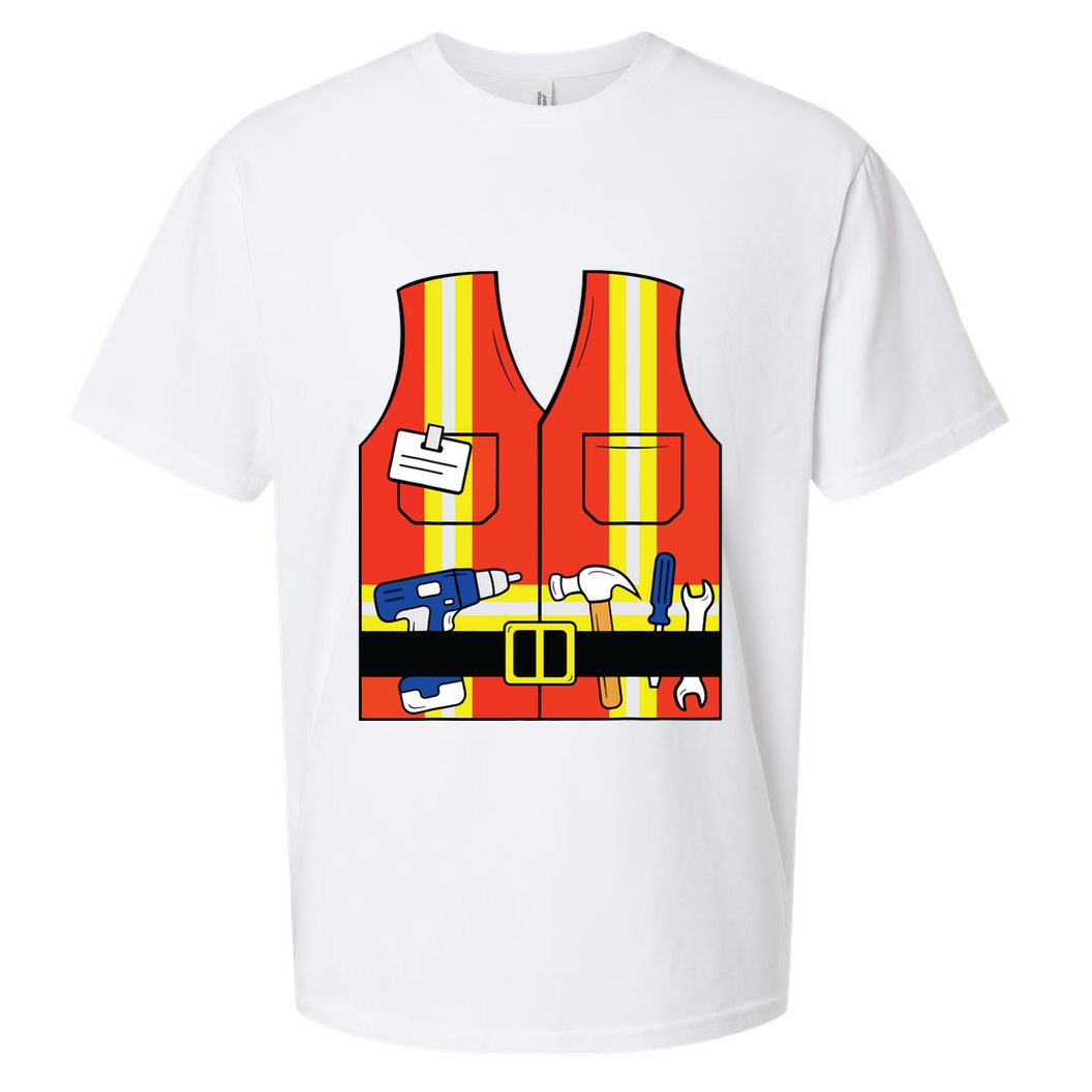 Construction Worker Costume Orange Safety Vest Tools Sueded Cloud Jersey T-Shirt
